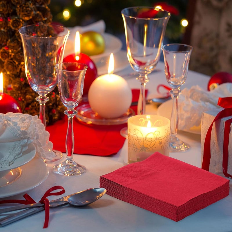 Layhit 100 Pcs Cocktail Napkins Disposable Beverage Napkins Square Paper Dessert Tissue for Valentine's Day Wedding Birthday Party Supplies(Christmas Series,5 x 5 Inch) - Image 5